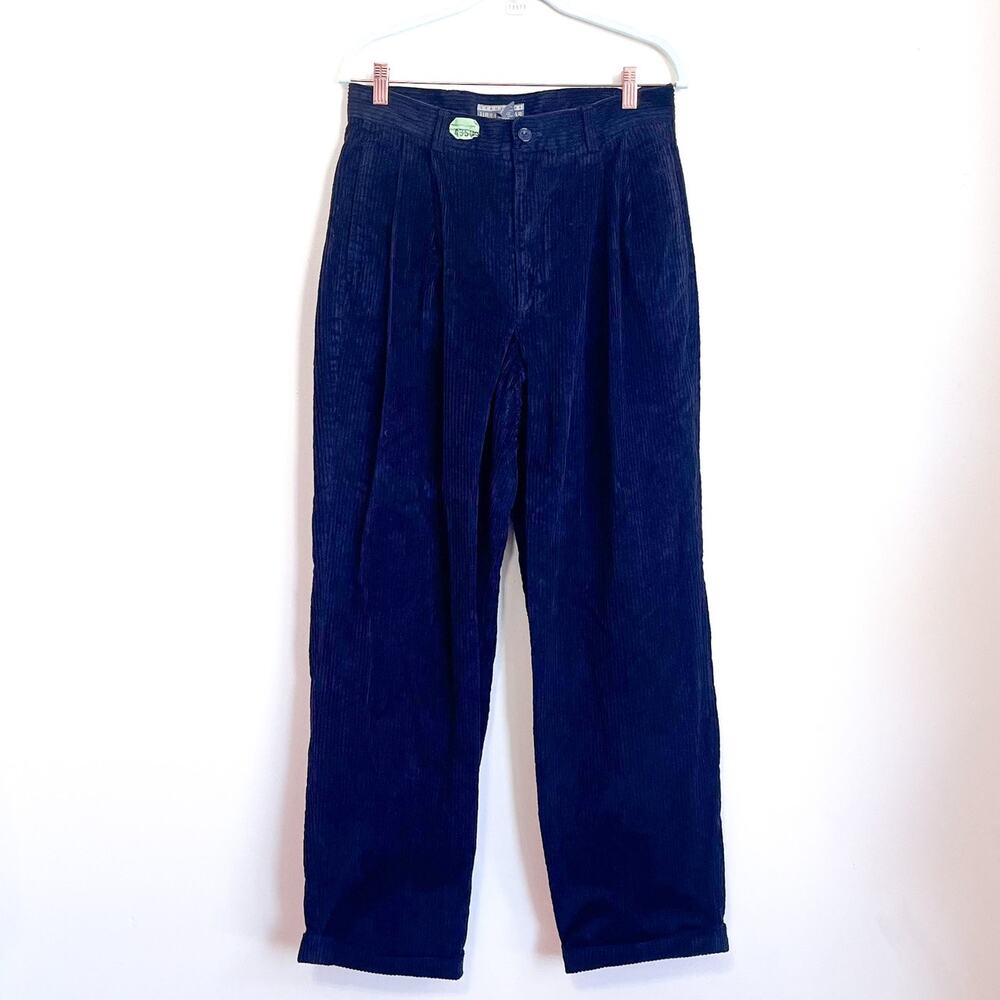 Vintage Y2K Structure Corduroy Pants Men 31X31 Black Pleats Cuff Preppy Academia